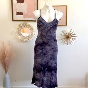 Blue Tiedye Embroidered Midi Dress